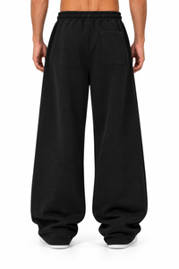 Pantalon de survêtement en molleton de coton noir pour homme, taille élastique avec cordon de serrage, coupe décontractée ample, idéal pour l'hiver - Product Image 2