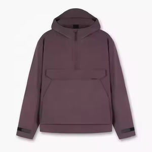 Veste coupe-vent décontractée pour homme avec demi-zip, logo personnalisé, imperméable, pull-over, grande poche avant, doublure en tissu denim, broderie 3D - Product Image 5