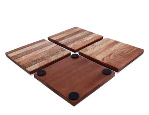 Loon Peak Art Deco Style Walnut Wood Square <b>Coasters</b> Multi-Tone Handmade Reusable <b>Drink</b> Mat Pad Tabletop Protector <b>for</b> Cold - Product Image 4