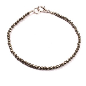 Pulsera de cuentas facetadas de pirita natural de 2mm, joyería de cristal curativo hecha a mano, pulsera de piedras preciosas redondas pequeñas para hombres y mujeres, moda - Product Image 4