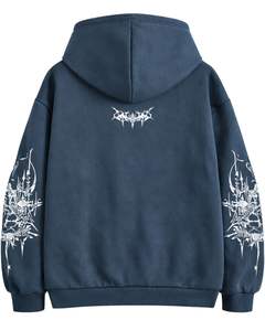 Sudadera con Capucha y Cremallera Azul Lavada, con Estampado Gráfico de Calavera, Estilo Urbano Extragrande, Chaqueta Gótica de Felpa de Algodón para Mujer, Fabricante Personalizado - Product Image 2