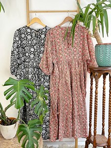 Femmes filles imprimé Maxi robe pur coton indien bloc imprimé décontracté été soirée en gros Long Midi boutons en vrac - Product Image 6