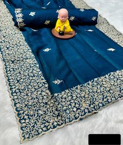 Las últimas mujeres de diseñador usan Sari de trabajo bordado elegante con blusa ropa tradicional india Sari de seda Vichitra con precio bajo - Product Image 1