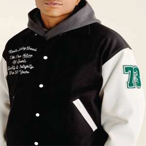 2025 hommes à la mode College Letterman Bomber veste noir et blanc laine Varsity veste avec col montant chaud hiver Collection - Product Image 4