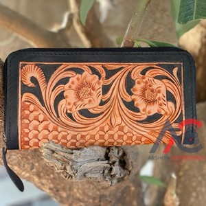 Cartera de mano de cuero con herramientas para mujer, cartera de mano de cuero tallado, elegante, única - Product Image 1