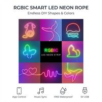 Светодиодная неоновая лента RGBIC 5В USB, 5м, IP65, гибкая, из ПВХ, с эффектом бегущих огней, синхронизация с приложением, управление по Wi-Fi, для помещений, умный комплект светодиодных лент
