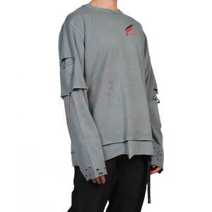 Chemise pour homme à manches doubles de couleur unie, best-seller, de haute qualité, en polyester/coton, séchage rapide et respirante, col rond - Product Image 2