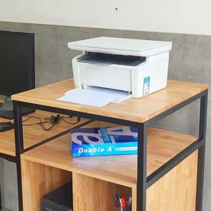 Escritorio de ordenador con estantería 160x60cm Marco de hierro de madera de caucho para oficinas en casa y salas de estudio BLV031 - Product Image 2