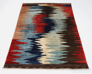 Alfombra de nudo hecha a mano de lana afgana de alta calidad, nuevo patrón abstracto bordado moderno, alfombras con forro de trabajo para sala de estar y dormitorio - Product Image 1