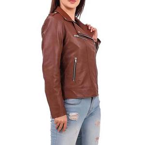 Ropa deportiva de manga larga para mujer, chaquetas con cremallera de motorista de cuero genuino, chaqueta de invierno de piel de vaca de piel de oveja para mujer - Product Image 6