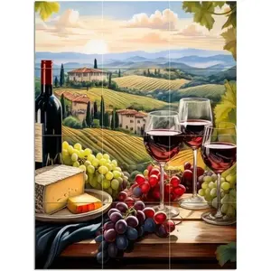 Mural de pared de viñedos de Toscana, cocina temática de vino y ducha de baño, salpicaduras de azulejos de cocina y azulejos de baño, Mural - Product Image 1