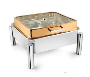 Venta al por mayor SS Square Half Glass Chafing Dish Cover Rose Gold W o E Frame 7L, Square Chafing Dish con Glass Cover, 7L - Product Image 1