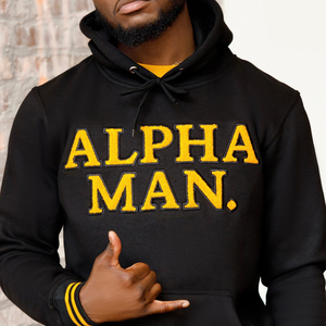 Alpha Man Chenille Broderie Coton Poly Mélange Sweat à Capuche Noir Or Personnalisé Pull Polaire Sweat-shirt Greek Life Apparel - Product Image 2