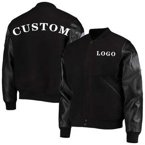 Chaquetas de Béisbol Personalizadas con Logotipo en Color, Chaquetas Escolares de Algodón con Mangas de Cuero para Hombre, Venta al por Mayor - Product Image 1