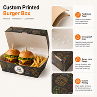 Boîte à hamburger personnalisée résistante à la graisse pour les sliders et les chaînes de restaurants de hamburgers gastronomiques aux États-Unis et au Royaume-Uni, emballage en papier de qualité alimentaire standard