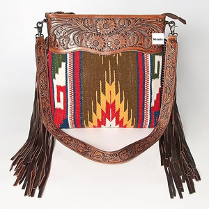Western Aztec Tooled Leather Saddle Blanket Sling Monedero Venta caliente Mano Tooled Monedero Mujeres Mini Bolsos al por mayor - Product Image 3