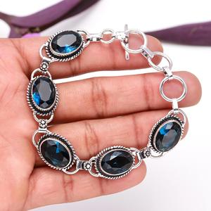 สร้อยข้อมือควอทซ์ iolite คุณภาพสูงในเยอรมันกำไลข้อมือเงินปรับได้ทำด้วยมือสร้อยข้อมือพลอยสีฟ้ารูปไข่สีเงิน iolite - Product Image 4