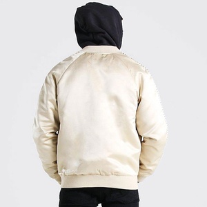 High Quality <b>Black</b> Satin Silk Button Up Varsity Bomber Jacket Low MOQ Street Fashion Clothes Supplier Cut & Sew Casual Jackets - Product Image 6