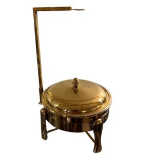 Elegante Calentador de Comida Redondo de Latón Dorado para Buffet, Hotel, Restaurante, Catering, con Cúpula Colgante y Patas de Cuello de Cisne - Product Image 1