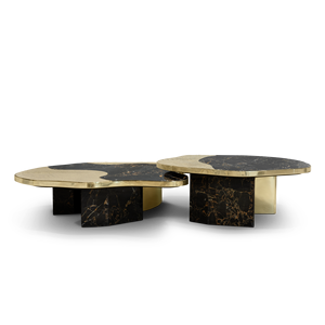 Mesa de Centro Ophelia Portoro de Mármol y Oro - Product Image 1