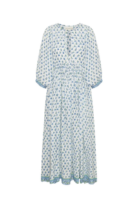 Vestido Maxi Bohemio Floral Ecológico Lavable para Mujer, Manga Larga, Cuello Redondo, Cintura Natural, Borlas, Ropa de Playa para Verano - Product Image 4