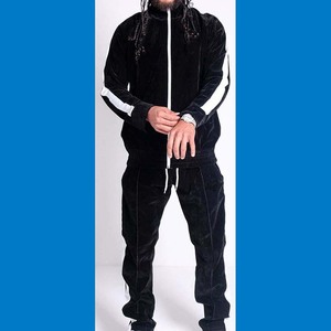 Ensemble survêtement en velours polyester de haute qualité avec broderie personnalisée, patchwork de couleurs, fermeture éclair, veste et pantalon pour hommes - Product Image 3