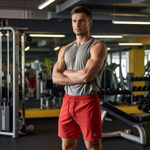 Pantalones cortos de cintura alta con cordón para hombre, gimnasio, entrenamiento físico, 100% algodón, poliéster, pantalones cortos para hombre - Product Image 4