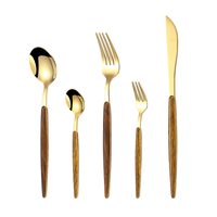 Ensemble de couverts portables en bois au design industriel, 20 pièces pour service de table, service pour 5 personnes, ensemble de cuillères, fourchettes et couteaux de qualité supérieure