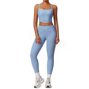 Ensemble de sport et yoga deux pièces pour femme, taille haute, respirant, en Spandex/Nylon, avec soutien-gorge de sport en TISSU INNOSOULANT, faible MOQ - Product Image 1