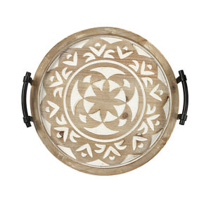 Nueva bandeja de servicio de madera de diseño blanco increíble con mango de metal al por mayor Plato de servicio de mesa Bandeja de almacenamiento de frutas secas de lujo - Product Image 2