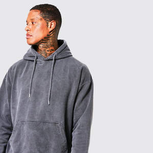 Custom Sun Faded Acid Washed Oversize Serigrafía logo 450GSM Heavyweight Dark Grey Faded Boxy Fit Acid Wash Distress Hoodie - Product Image 5