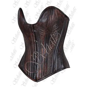 Custom Design 2024 Clubwear 3 Layer Heavy Boned Deep Plunge Overbust Corset made of High quality Genuine Leather Corset For Girl