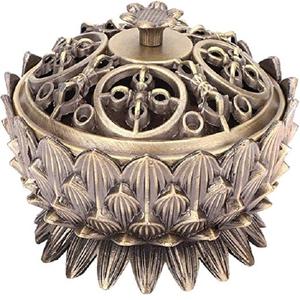Brûleur d'encens en métal fini Antique avec couvercle de trou de feuille cendrier brûleur support de parfum pour la maison et le bureau - Product Image 1