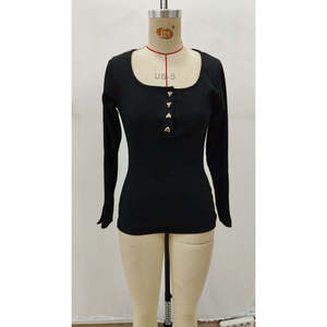Blusa Camisola de Manga Larga para Mujer, con Escote Abierto y Detalle de Botones, 29753 - Negro - Product Image 4