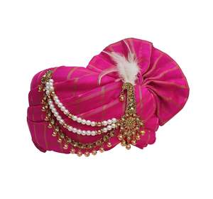 Safa/Turban traditionnel à imprimé floral de mariage ethnique, Dulha Groom Pagdi (rose) (taille: 22 à 22.5 pouces) - Product Image 3