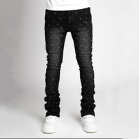 OME-Jeans à la mode pour hommes, pantalon droit, style explosif américain, denim perlé, empilés, slim, crayon