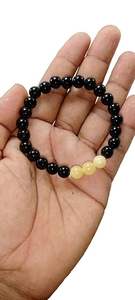 Bracelet en cristal Obsidienne noire et Citrine jaune Perles rondes Bracelet 8mm Pierre précieuse Mode Cadeau pour homme et femme Énergie - Product Image 2