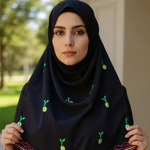 Nouveau design 2025, tendance et élégant, châle hijab en pashmina noir, motif floral brodé à la main, respirant, doux pour la peau, chauffant - Product Image 5