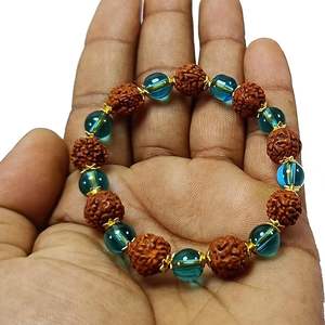 Pulsera de cristal Rudraksha & Aqua obsidiana cuentas redondas 8mm piedra preciosa joyería de moda hombres y mujeres regalo energía - Product Image 4