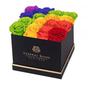 Lennox 16 Eternal Roses in Pride Design Natural Square Box for Mother's Day and Valentine's Day Gifts - Product Image 1