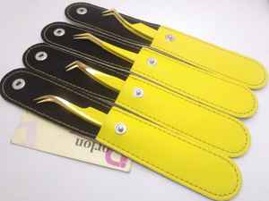 Jolie couleur jaune enduite de pointes plaquées or pince à cils en acier inoxydable meilleure pince à épiler d'extension de cils de haute qualité - Product Image 4