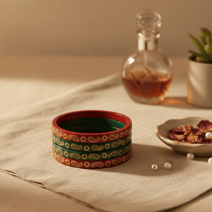 <b>Red</b> & Green Ethnic Floral Lac Bangles Set of 5-Fashionable Gift for Women - Product Image 5