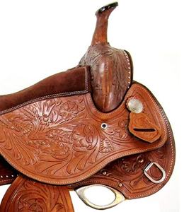 Sillín occidental de ante marrón rojizo Natural genuino, accesorio de acero de hierro tallado a mano completo para montar a caballo - Product Image 2