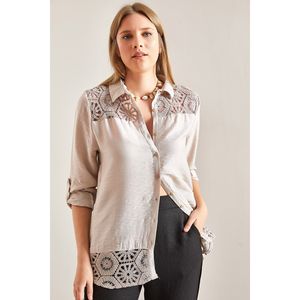 Camicia da donna-dettaglio in pizzo-camicia a maniche piegate