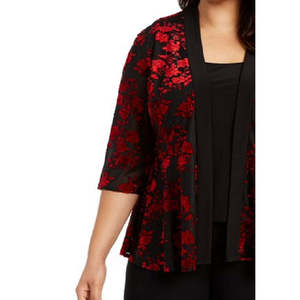 Giacca da Sera Rossa Alex Evenings per Donna, Taglia 1X, Decorata con Motivi Floreali, Senza Maniche, Collo Tondo, per l'Autunno - Product Image 3