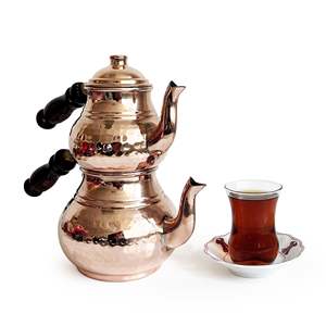 Ensemble de théière, bouilloire et réchaud turc en cuivre classique, fait à la main, martelé à la main, couleur cuivre - Product Image 6
