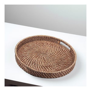Bandejas redondas de bambú respetuosas con el medio ambiente de Vietnam, bandeja para servir hecha a mano con patrón de ratán rústico para interiores de hoteles-SR2063 - Product Image 1