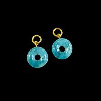 Pierres précieuses sculptées en forme de beignet d'aigue-marine naturelle 15mm plaqué or pendentif collier breloque pierres en vrac prix en gros
