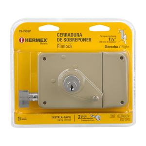 Serrure de porte à montage en surface Hermex CS-75DBP pour remplacement de véhicule, facile à installer, emballage blister côté droit, construction métallique durable - Product Image 3