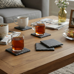 Son tasarım siyah doğal kayrak taş bardak el yapımı lüks çevre dostu yağ geçirmez Premium dekoratif sofra toptan - Product Image 1